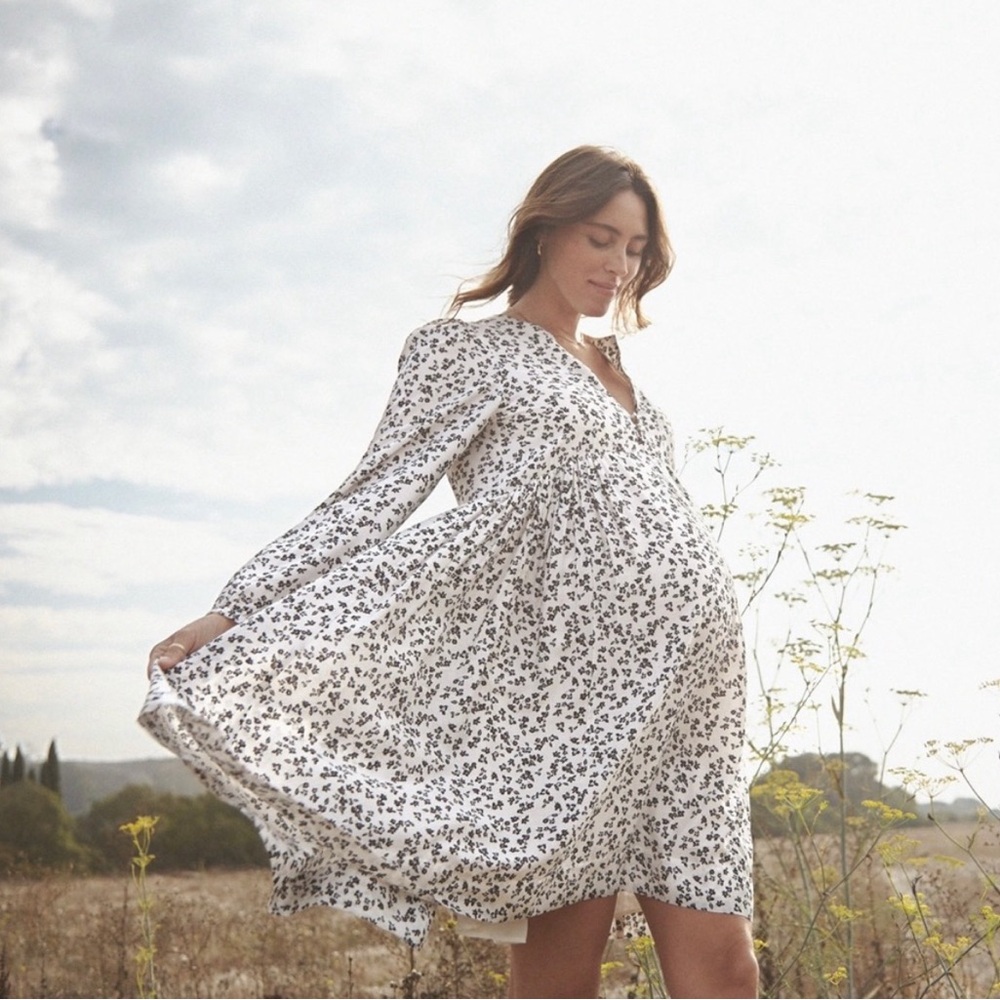 Hatch The Andrea Dress Floral White Black size 1 Maternity Small or 2-4